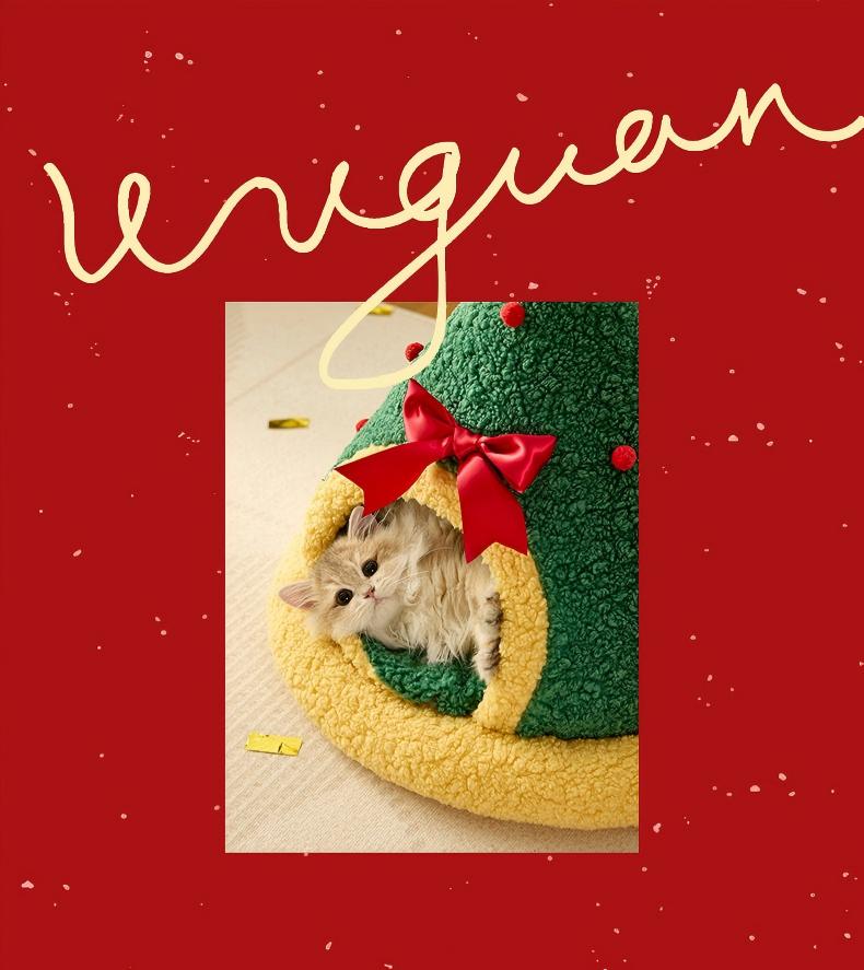 Cozy Winter Cat Bed – Semi-Enclosed Christmas Pet Nest (Sock, Tree & Round Options)