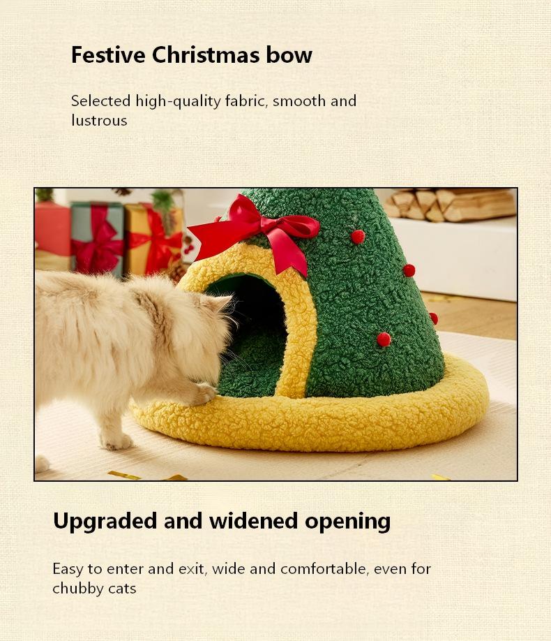 Cozy Winter Cat Bed – Semi-Enclosed Christmas Pet Nest (Sock, Tree & Round Options)