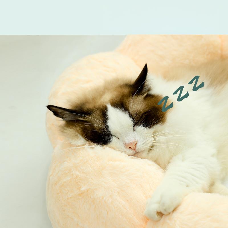 Winter Warm Flower Cat Bed, Round Plush Pet Nest for Cats and Small Dogs