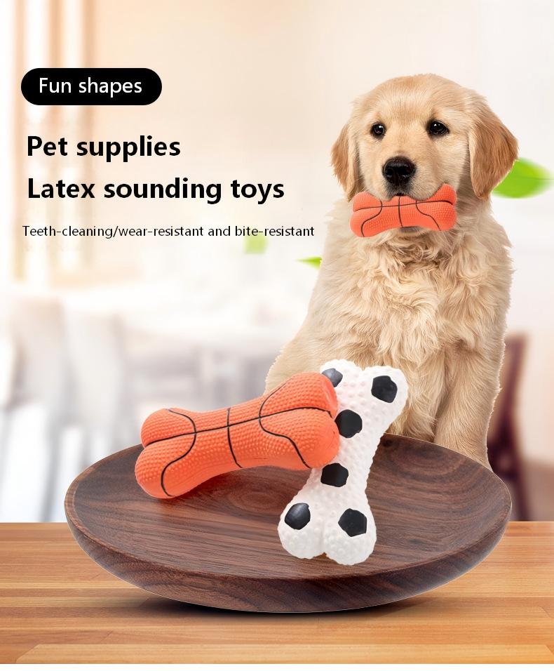 Durable Latex Dog Chew Toys 2PCS – Basketball & Soccer Bone Set with Sound for Fun & Entertainment
