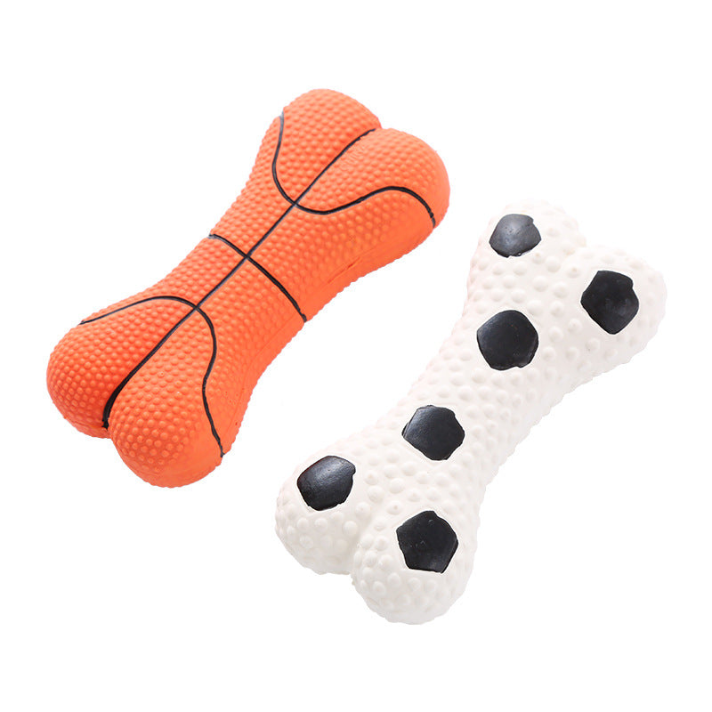 Durable Latex Dog Chew Toys 2PCS – Basketball & Soccer Bone Set with Sound for Fun & Entertainment