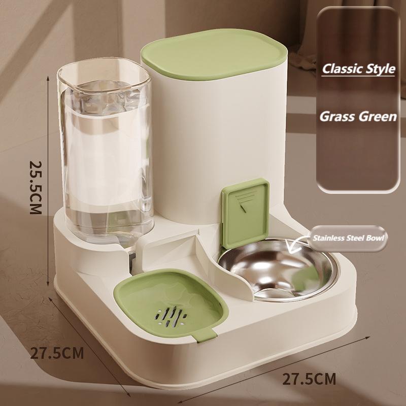 2-in-1 Pet Feeder & Water Dispenser, Stainless Steel & Food-Grade PP For Cats And Dogs High quality Brown/Blue/Green