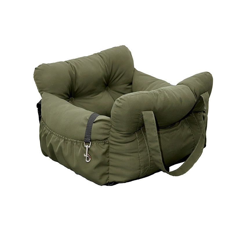 AuriPaw Olive Green Dog Car Seat Bed – Soft Travel Booster Bed for Small to Large Dogs