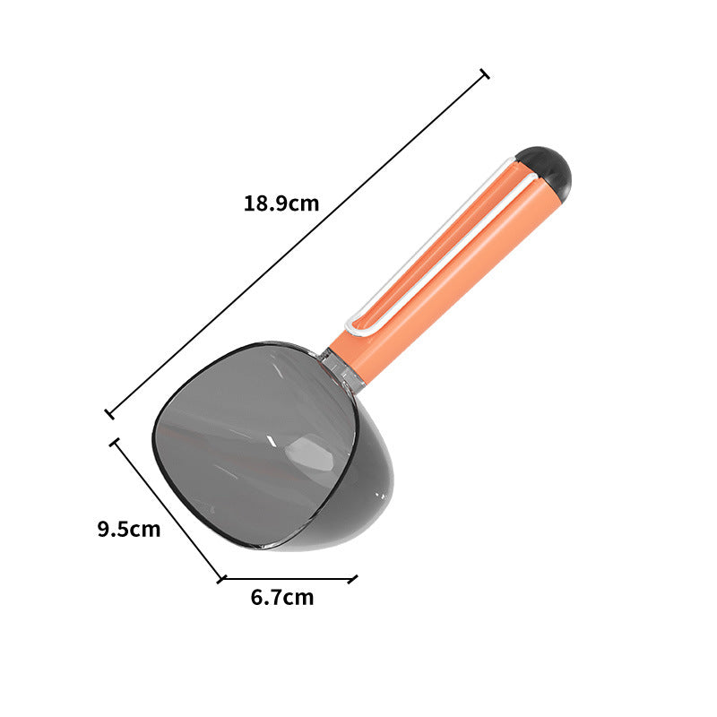 Pet Food Scoop with Stainless Steel Bag Clip – Large Handle, Measuring Scale for Cat & Dog Kibble