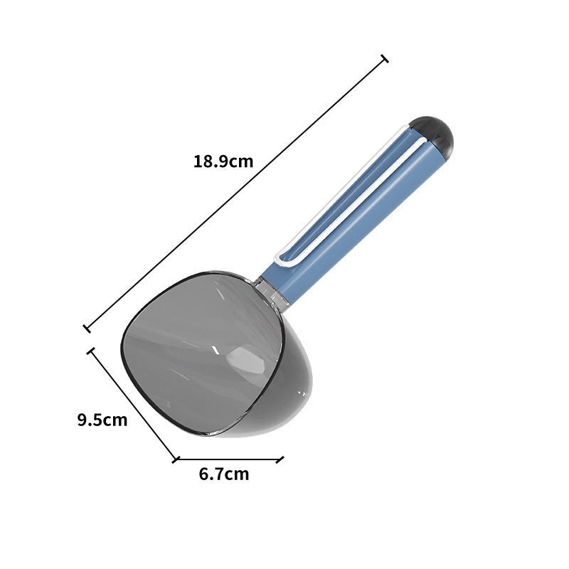 Pet Food Scoop with Stainless Steel Bag Clip – Large Handle, Measuring Scale for Cat & Dog Kibble