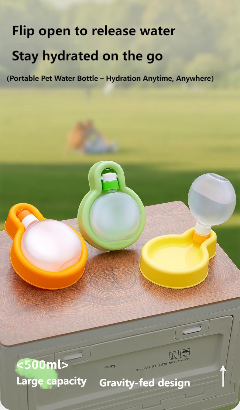 Pet Travel Water Bottle with Foldable Bowl & Carry Strap – Portable 500ml Leak-Proof Dispenser for Dogs & Cats