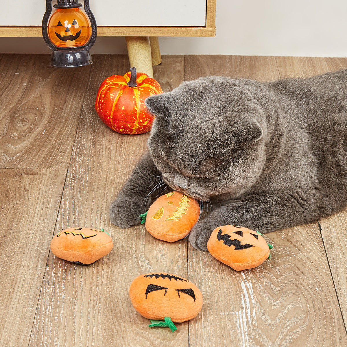 Halloween Cat Toys 4-Pack – Unique Pumpkin Faces, Squeaky & Chewable