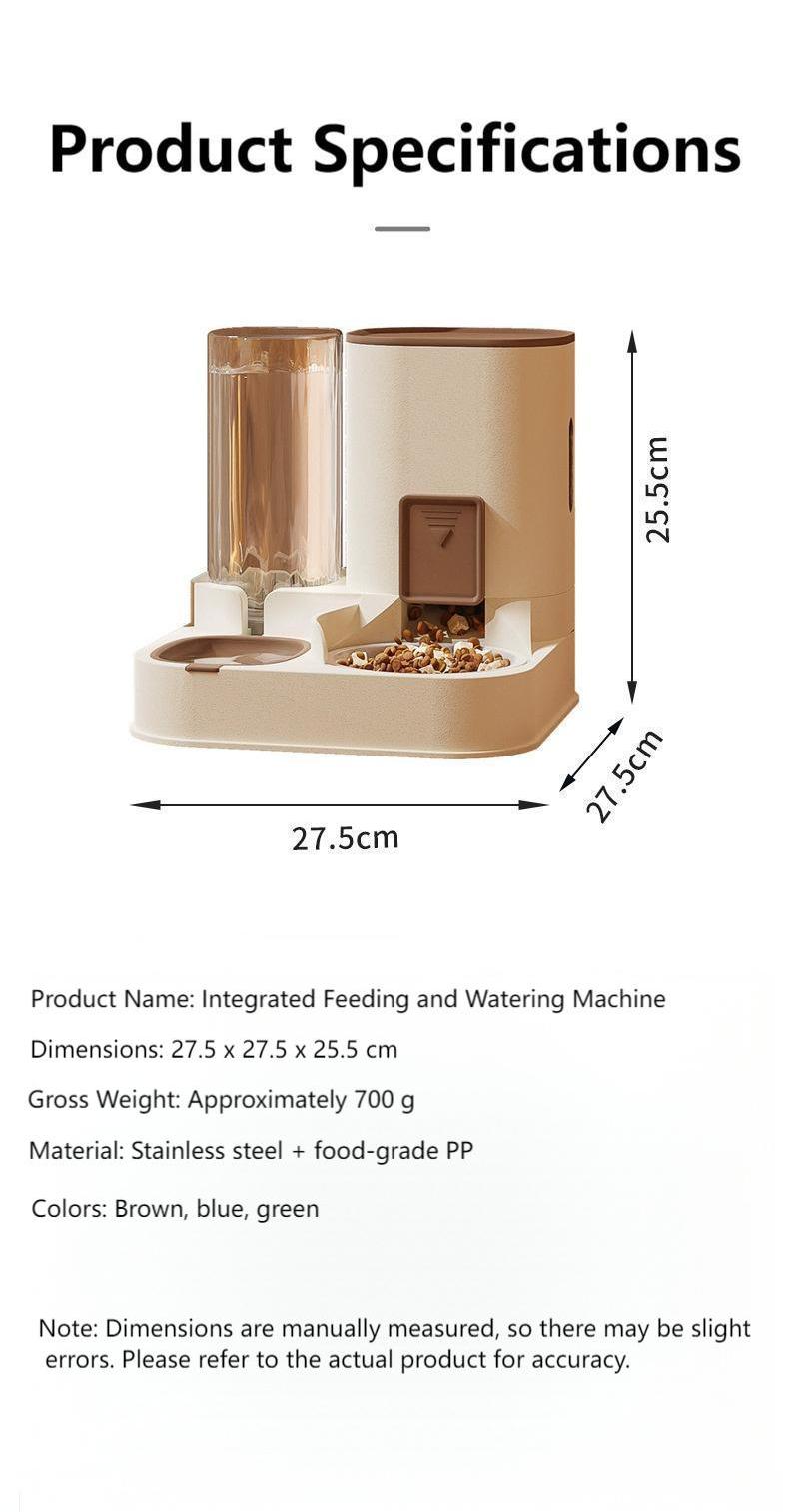 2-in-1 Pet Feeder & Water Dispenser, Stainless Steel & Food-Grade PP For Cats And Dogs High quality Brown/Blue/Green