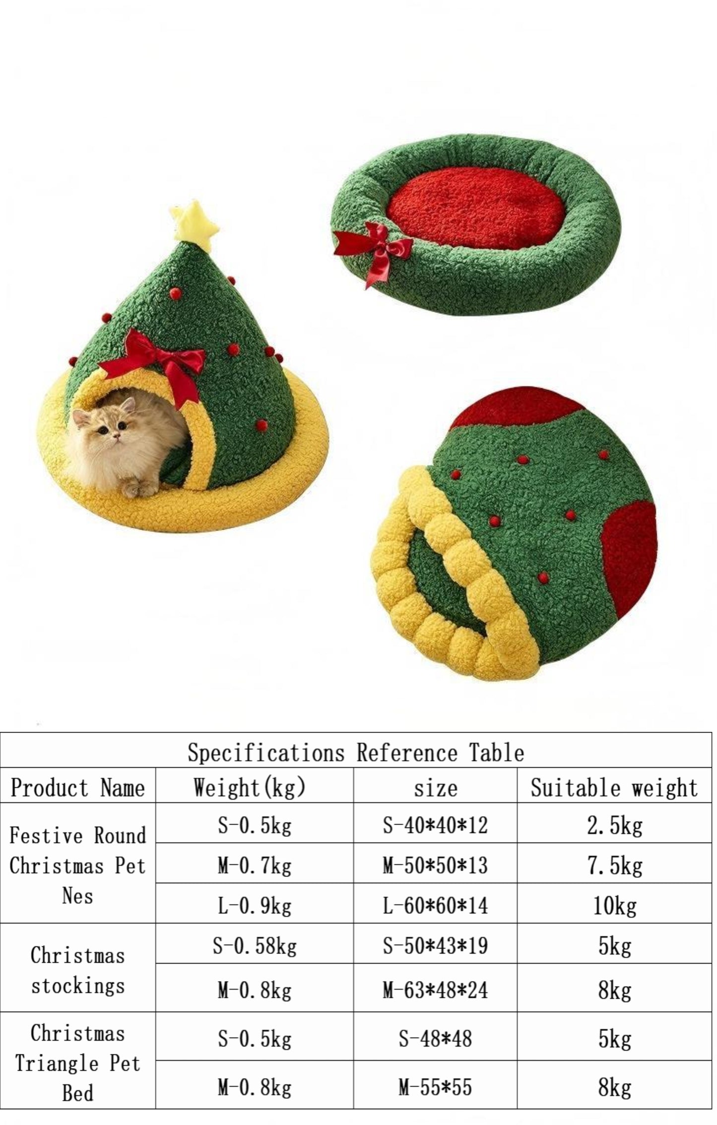 Cozy Winter Cat Bed – Semi-Enclosed Christmas Pet Nest (Sock, Tree & Round Options)