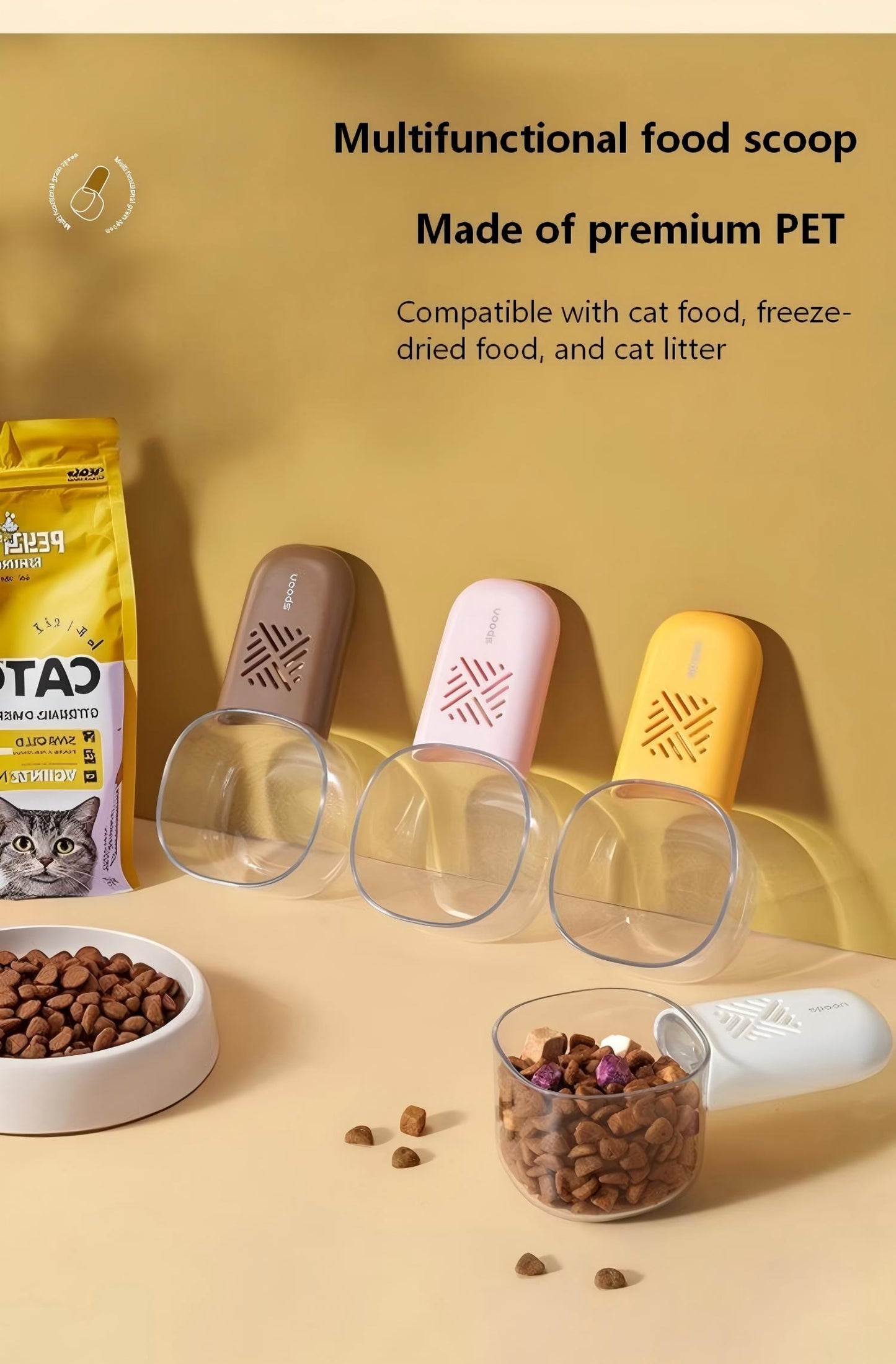Creative Pet Food Scoop with Measuring Scale – For Cat Food, Dog Food & Daily Feeding