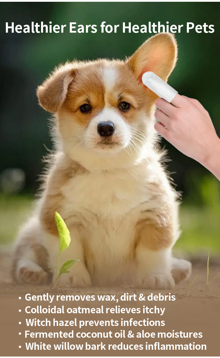 Pet Ear Cleaning Wipes – 2 Cans Finger Sleeve Wet Wipes for Dogs & Cats, Gentle Ear Care & Hygiene