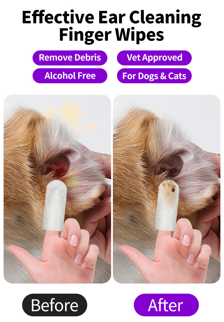 Pet Ear Cleaning Wipes – 2 Cans Finger Sleeve Wet Wipes for Dogs & Cats, Gentle Ear Care & Hygiene