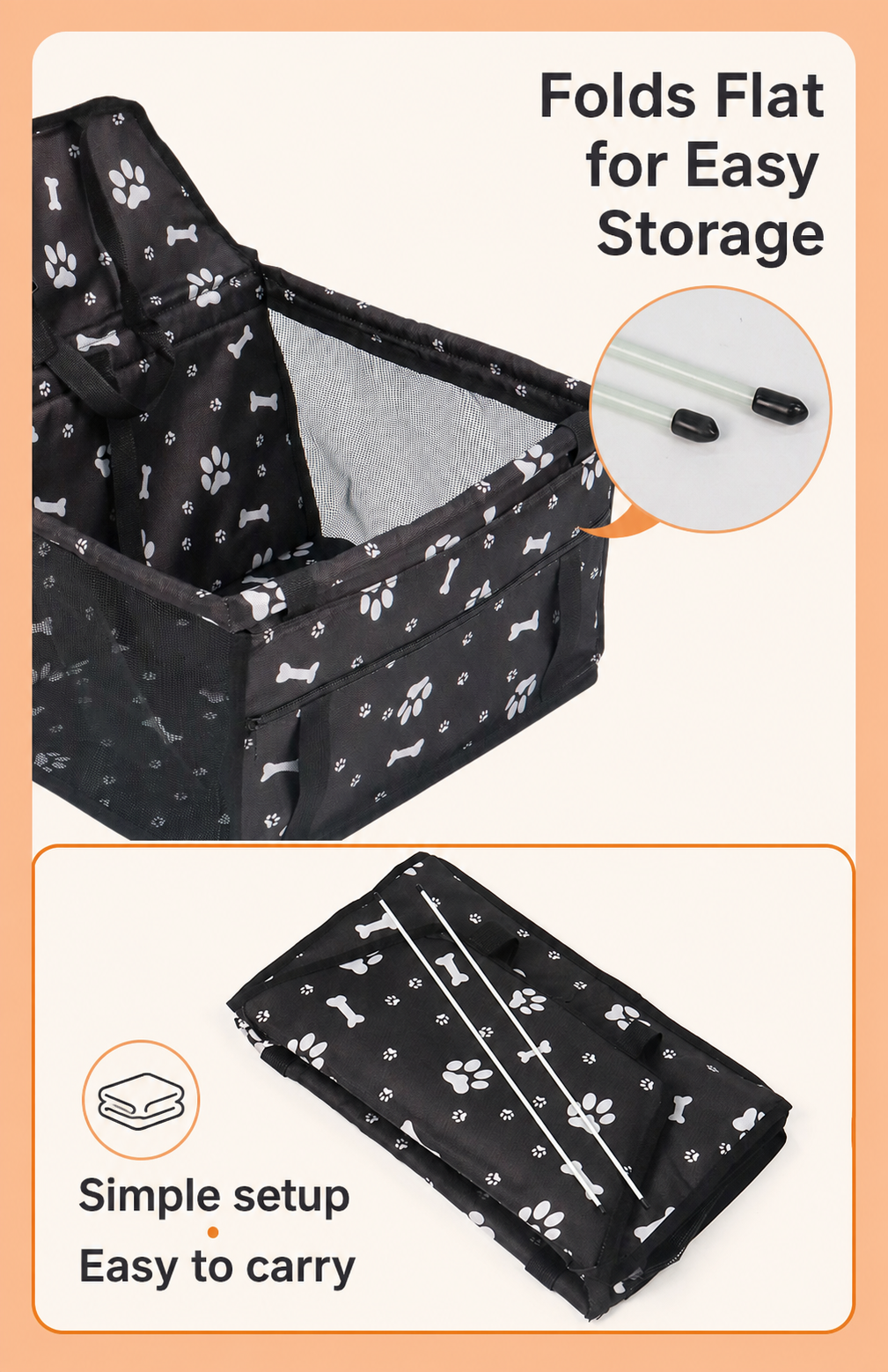 AuriPaw Foldable Pet Travel Carrier – Breathable Portable Cat & Small Dog Car Bag