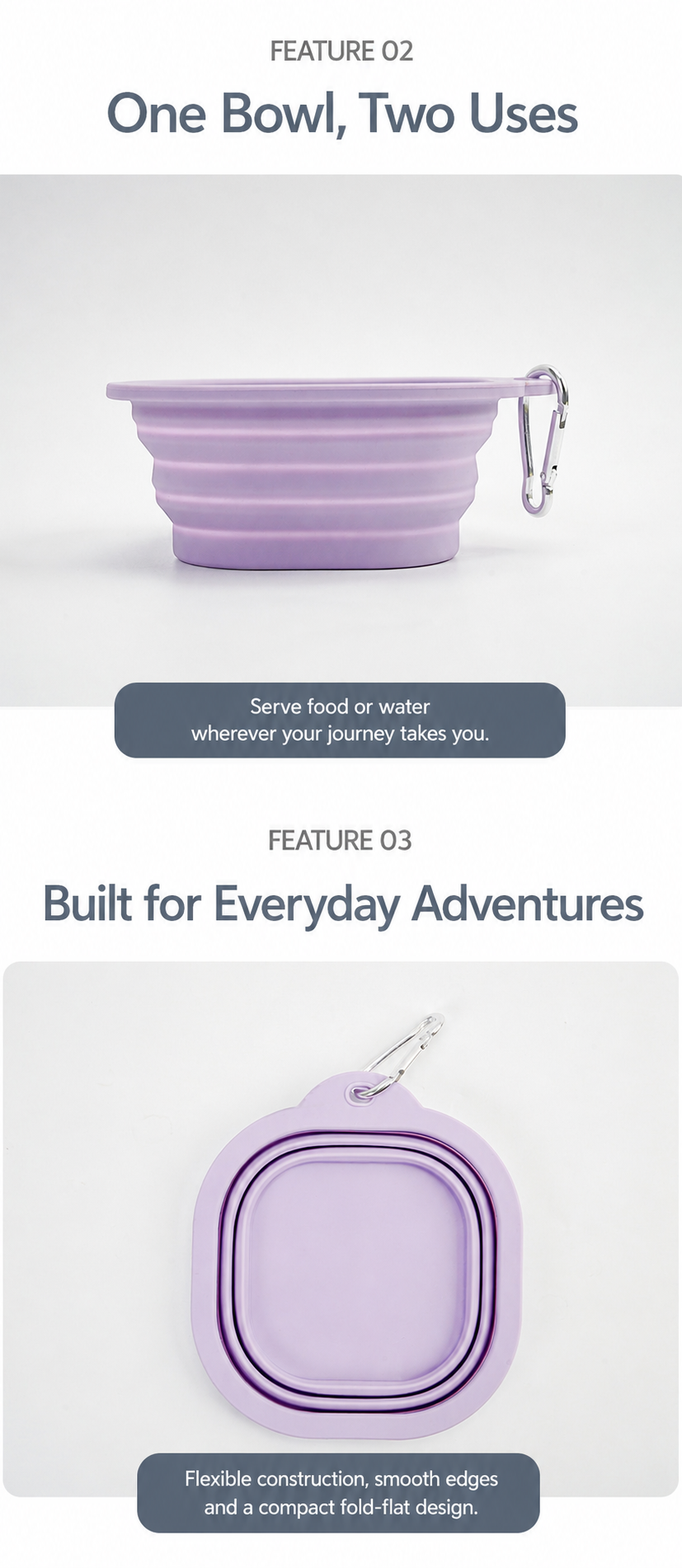 AuriPaw 350ml Collapsible Dog Travel Bowl with Carabiner – Silicone Food & Water Bowl