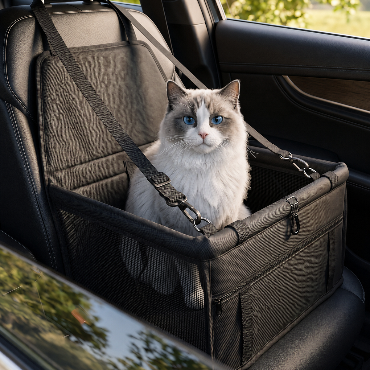 AuriPaw Reinforced Dog Car Booster Seat – Waterproof Oxford Pet Travel Bed with Safety Tether & Breathable Mesh
