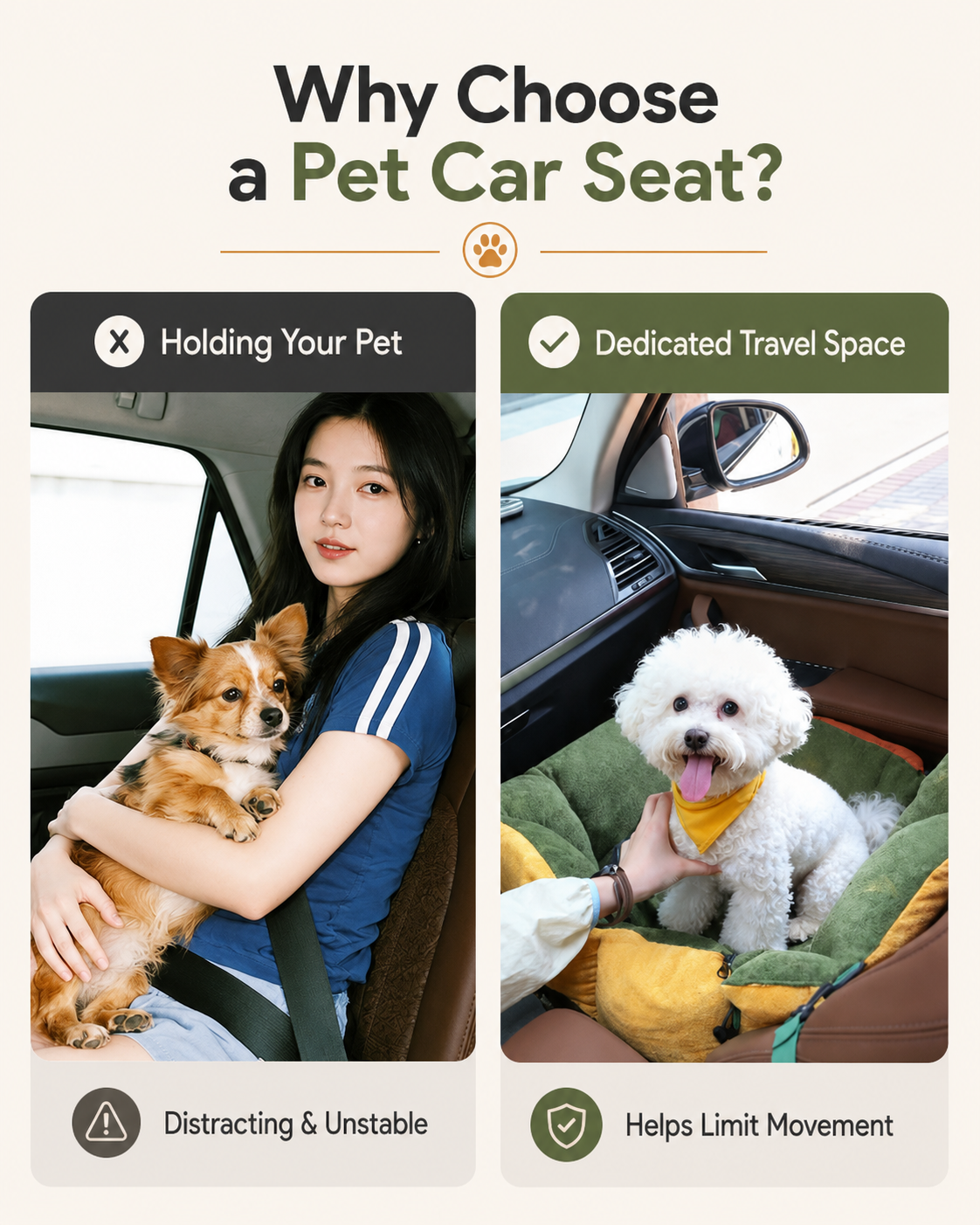 AuriPaw 2-in-1 Dog Car Seat & Portable Travel Bed – Splash-Resistant Pet Carrier