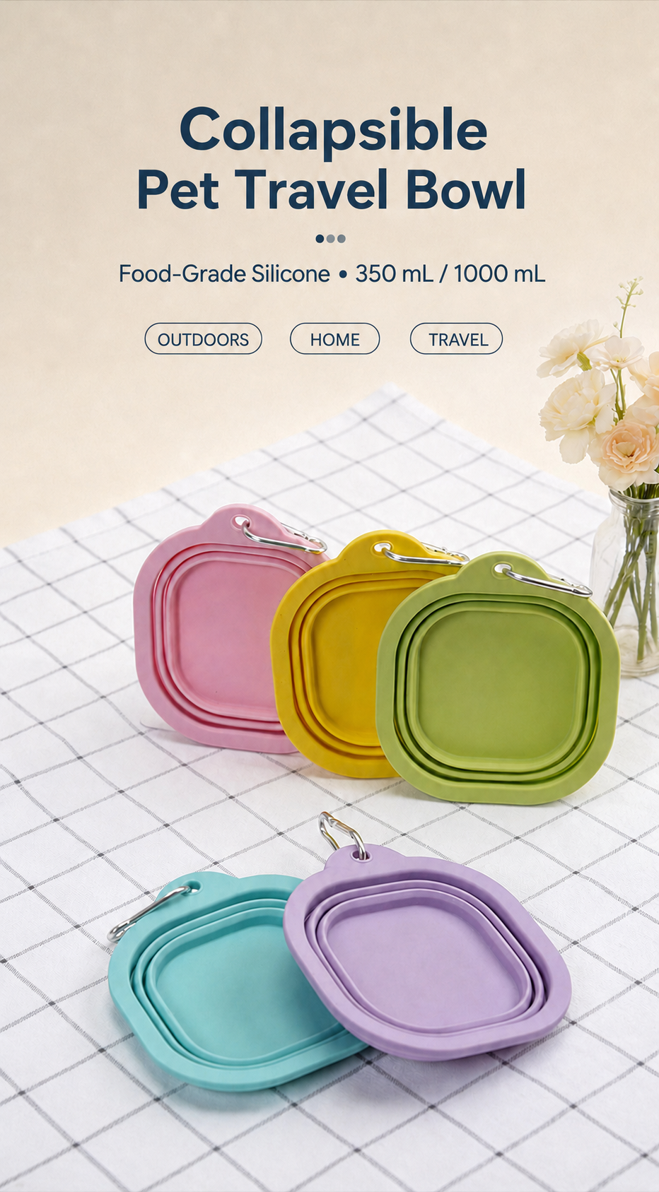AuriPaw 350ml Collapsible Dog Travel Bowl with Carabiner – Silicone Food & Water Bowl