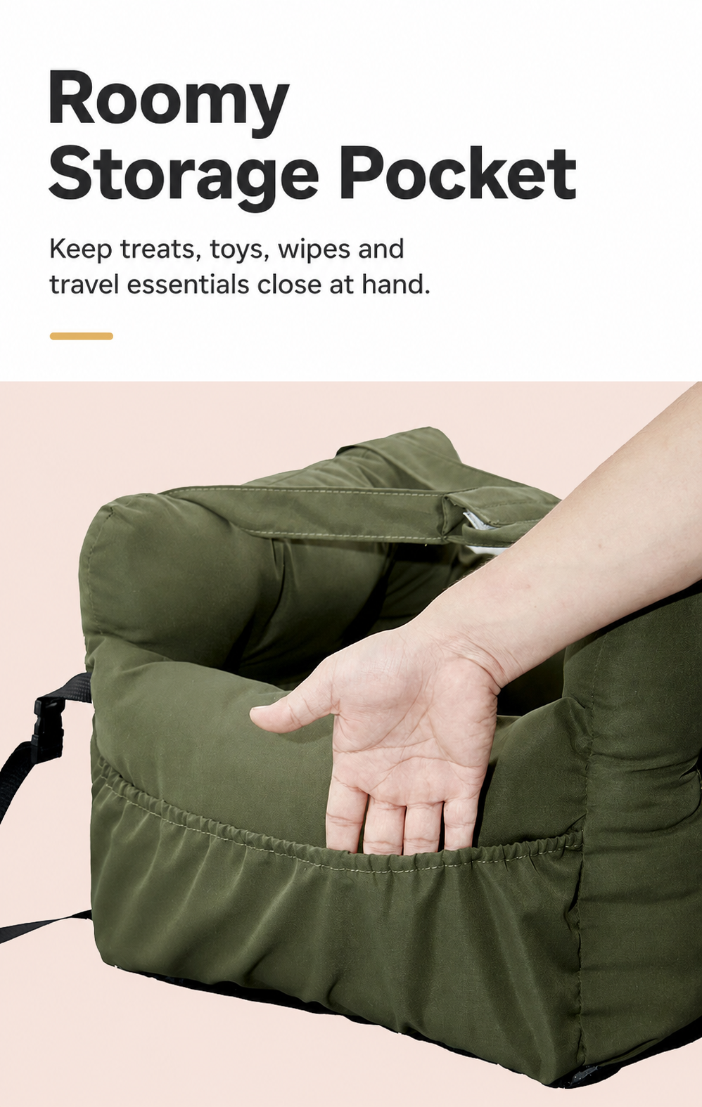 AuriPaw Olive Green Dog Car Seat Bed – Soft Travel Booster Bed for Small to Large Dogs