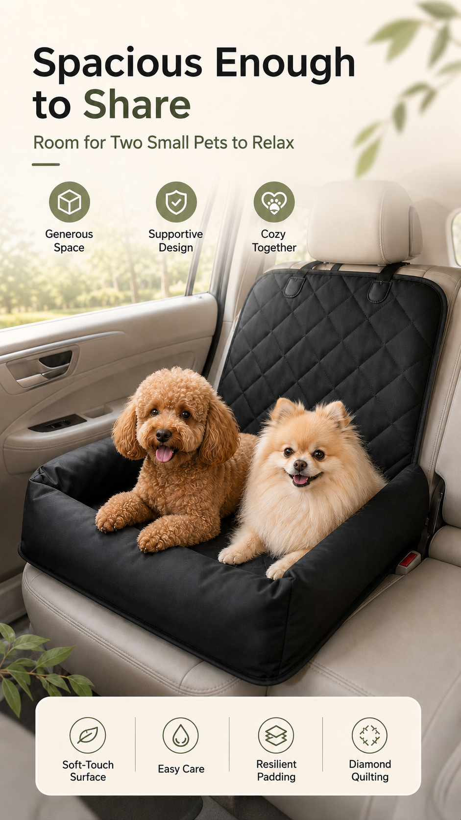 AuriPaw Water-Resistant PU Leather Dog Car Seat Bed – Padded Back Seat Protector for Small & Medium Dogs