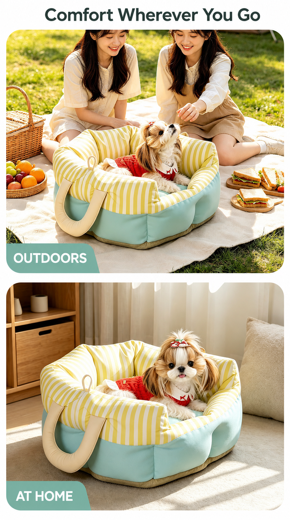 AuriPaw Portable Dog Car Seat & Travel Bed – Washable Pet Sofa Bed for Small Dogs & Cats