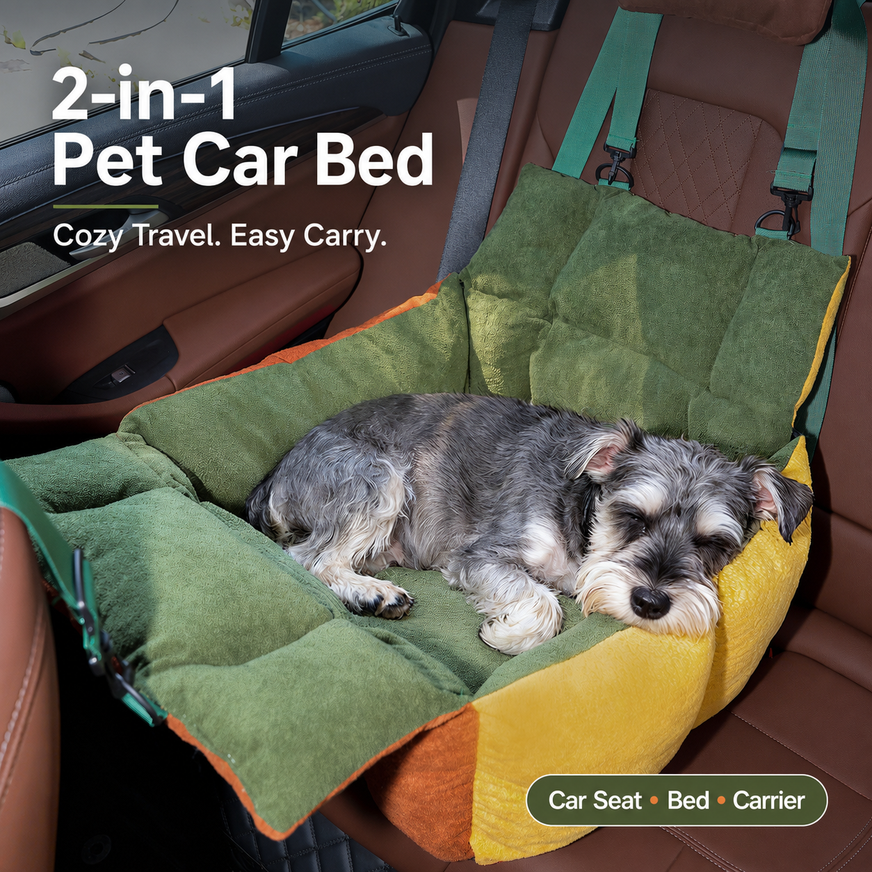AuriPaw 2-in-1 Dog Car Seat & Portable Travel Bed – Splash-Resistant Pet Carrier