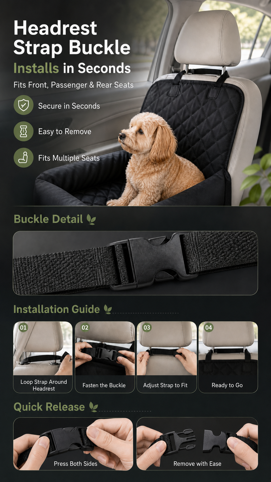 AuriPaw Water-Resistant PU Leather Dog Car Seat Bed – Padded Back Seat Protector for Small & Medium Dogs
