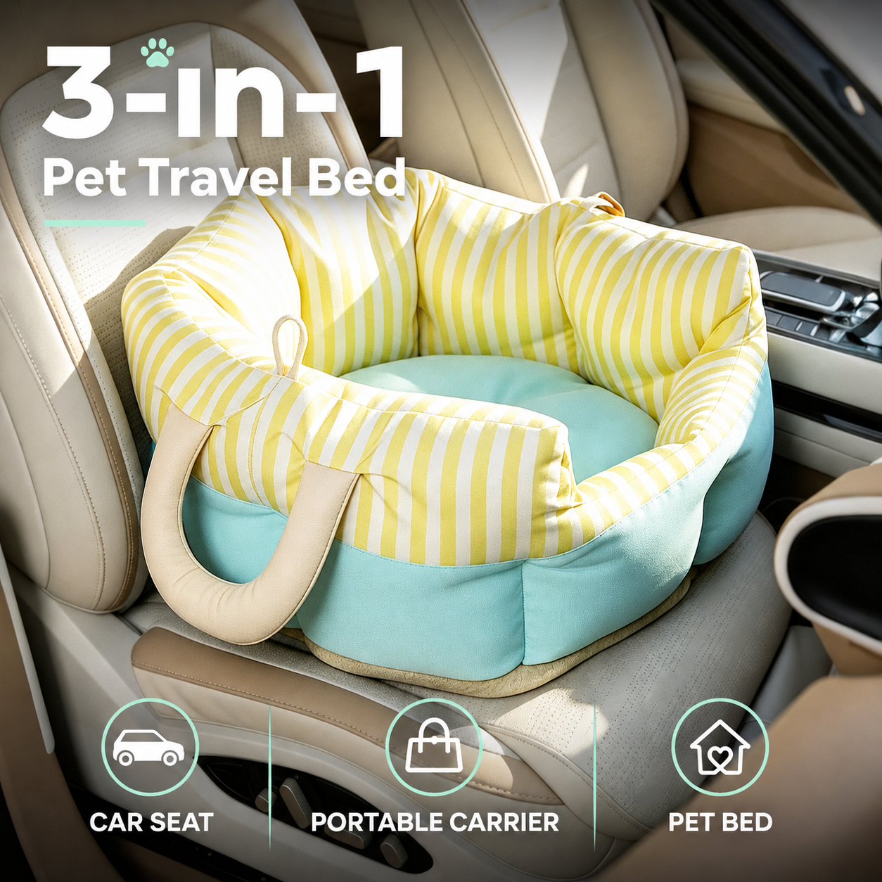 AuriPaw Portable Dog Car Seat & Travel Bed – Washable Pet Sofa Bed for Small Dogs & Cats