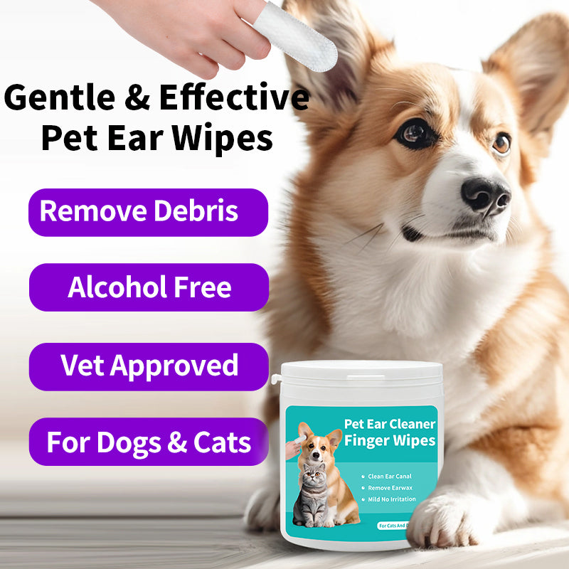 Pet Ear Cleaning Wipes – 2 Cans Finger Sleeve Wet Wipes for Dogs & Cats, Gentle Ear Care & Hygiene