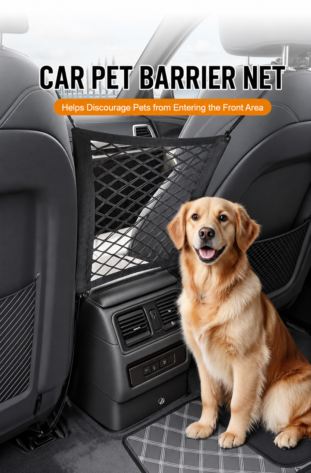 AuriPaw 3-Layer Dog Car Barrier Net – 4-Side Stretch Pet Divider & Seat Storage Organizer