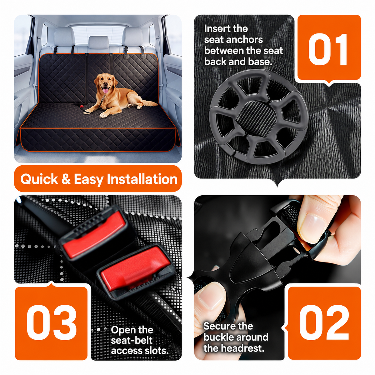 AuriPaw Waterproof Dog Car Seat Cover – Scratch-Resistant Rear Bench Protector with Armrest Access