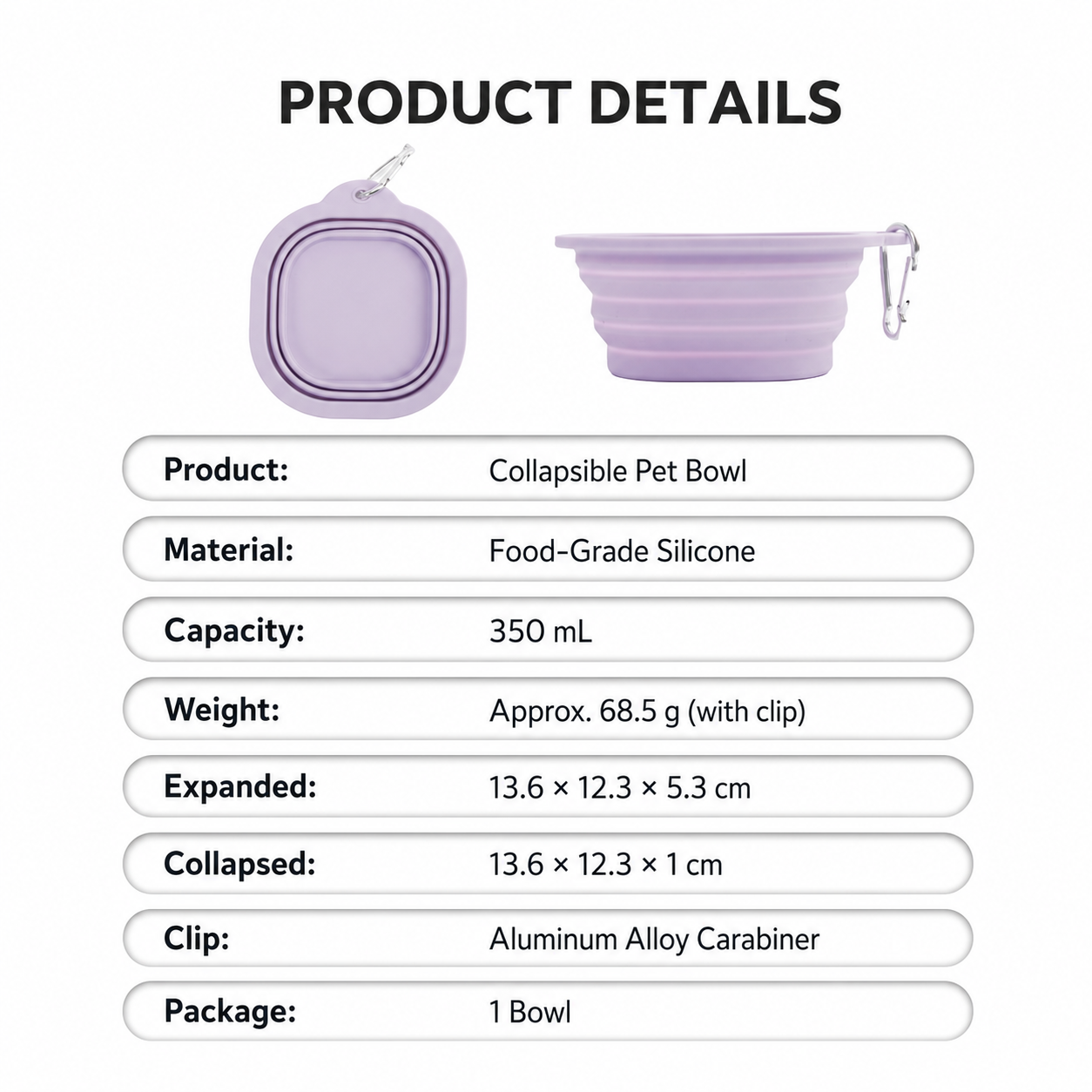 AuriPaw 350ml Collapsible Dog Travel Bowl with Carabiner – Silicone Food & Water Bowl