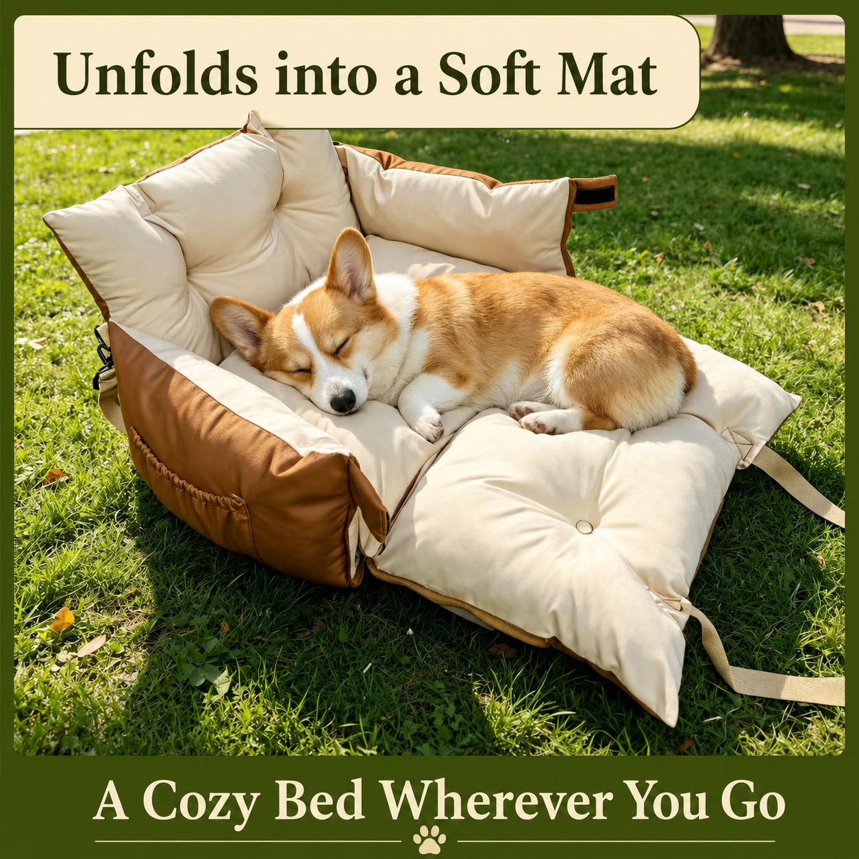 AuriPaw 2-in-1 Dog Car Seat & Travel Bed – Water-Resistant Pet Booster Bed for Small Dogs & Cats