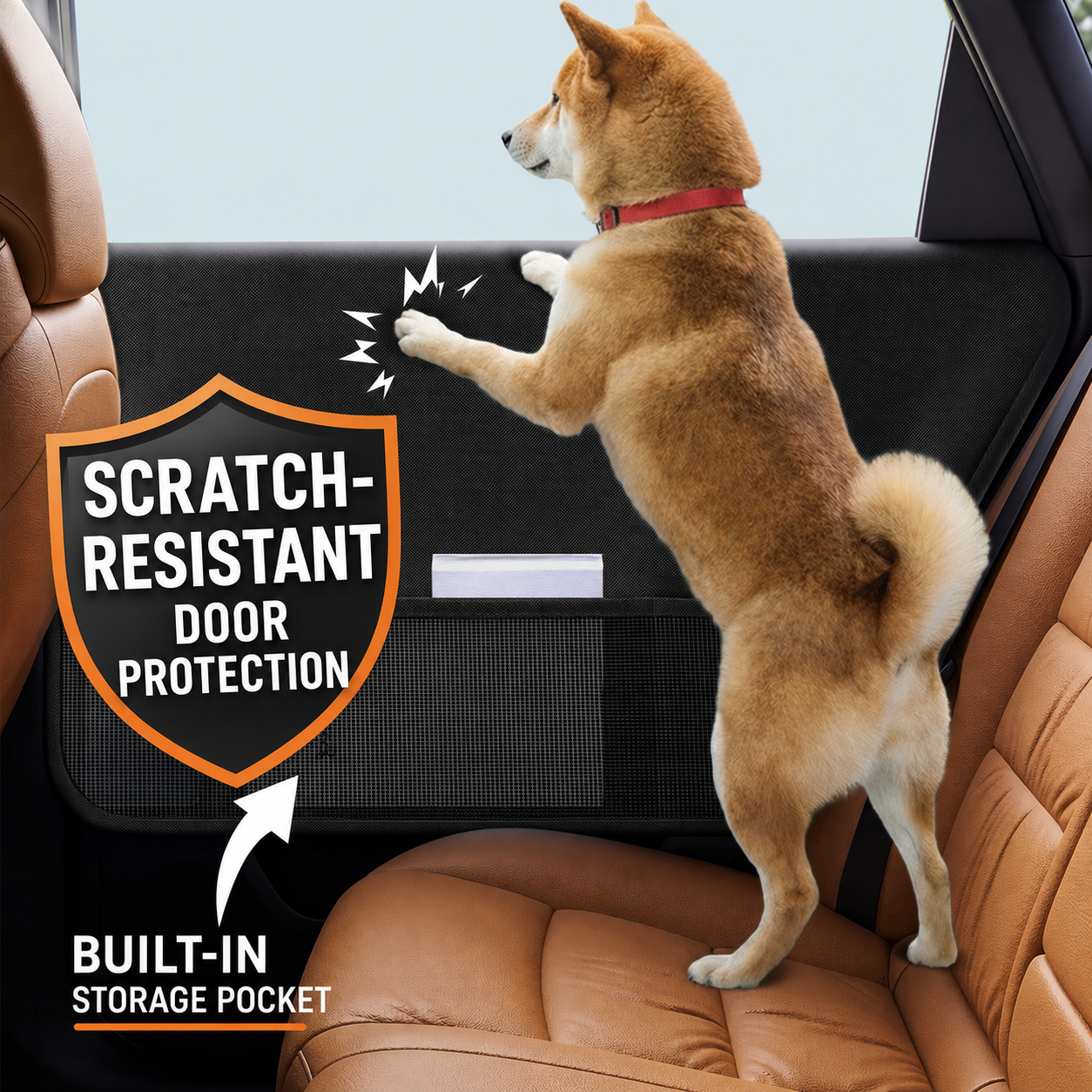 AuriPaw Car Door Protector Set for Dogs – Waterproof Oxford Fabric Pet Scratch Guard with Storage Pocket