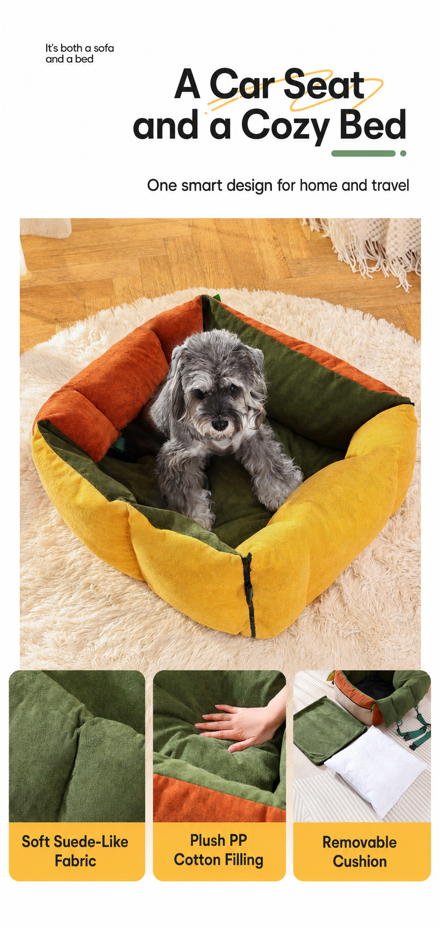 AuriPaw 2-in-1 Dog Car Seat & Portable Travel Bed – Splash-Resistant Pet Carrier