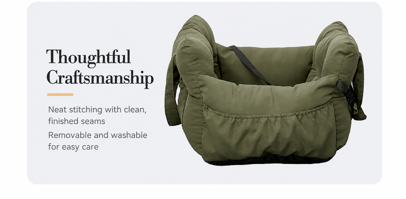 AuriPaw Olive Green Dog Car Seat Bed – Soft Travel Booster Bed for Small to Large Dogs