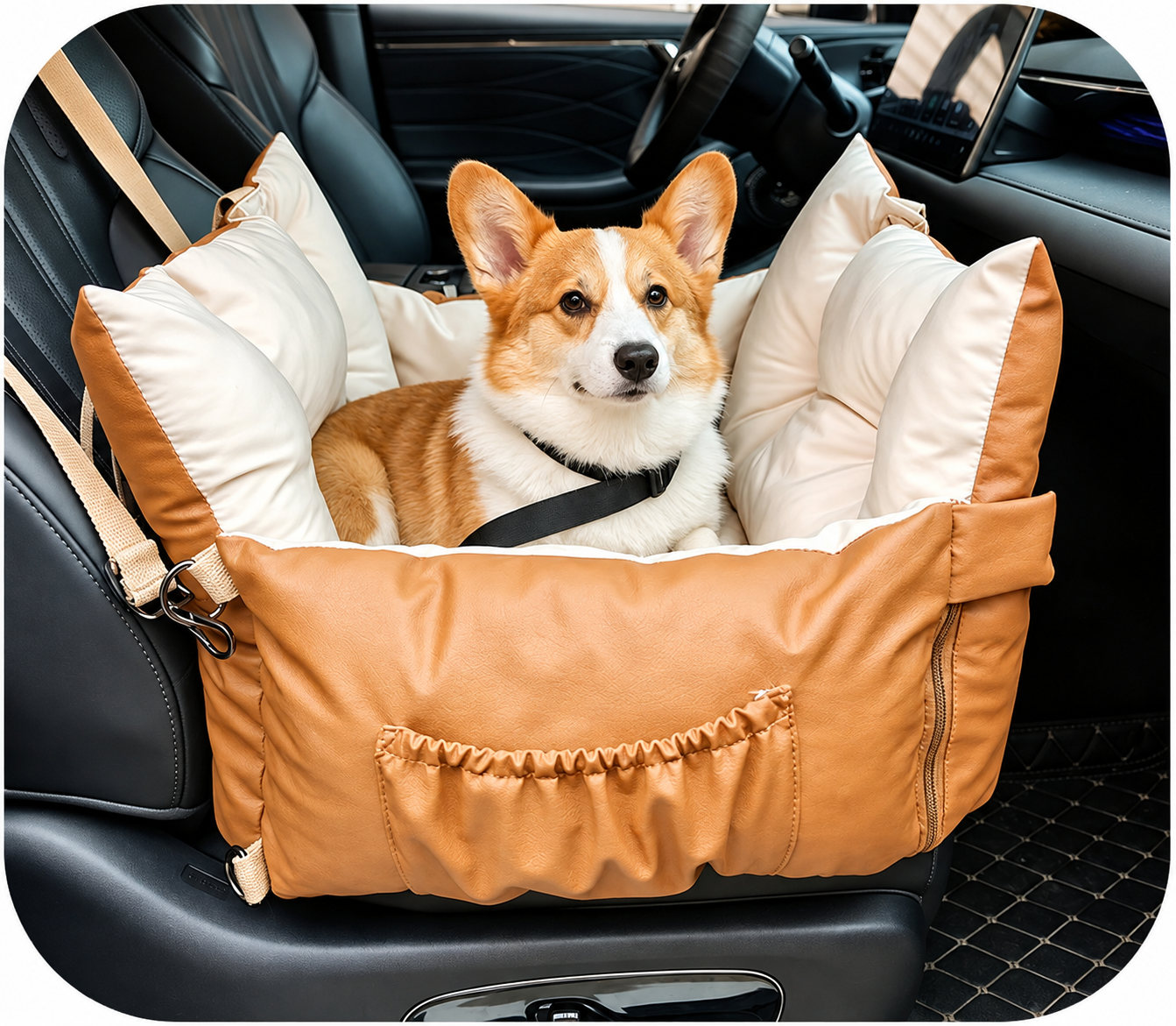 AuriPaw 2-in-1 Dog Car Seat & Travel Bed – Water-Resistant Pet Booster Bed for Small Dogs & Cats