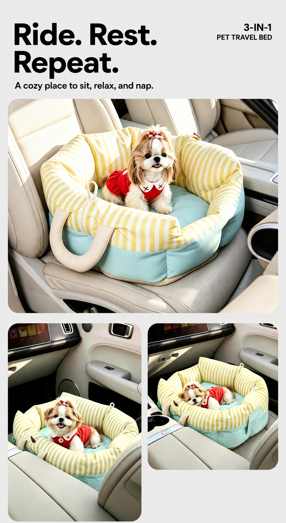 AuriPaw Portable Dog Car Seat & Travel Bed – Washable Pet Sofa Bed for Small Dogs & Cats
