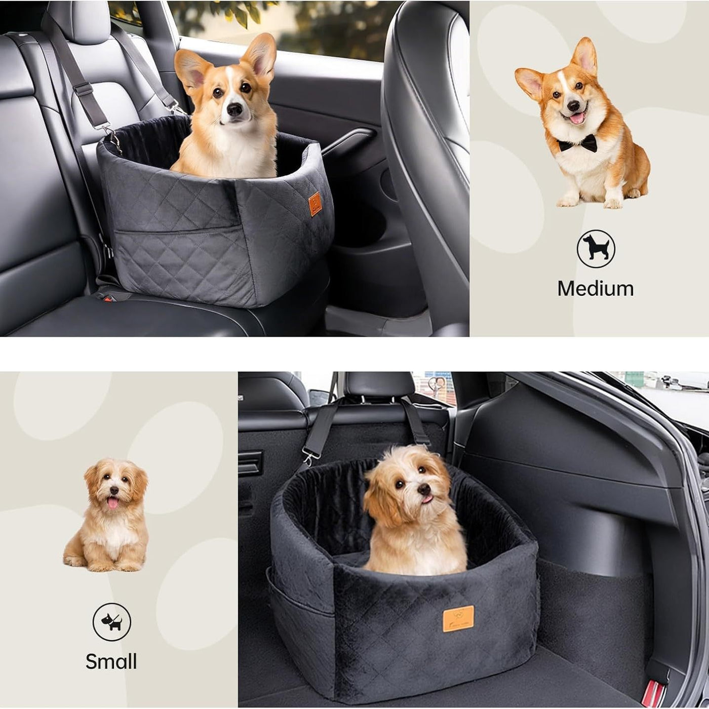 AuriPaw Washable Dog Car Seat Bed – High-Density Foam Travel Booster Bed for Medium Dogs