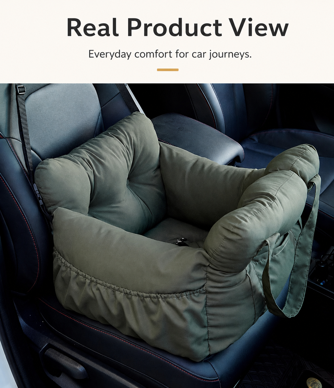 AuriPaw Olive Green Dog Car Seat Bed – Soft Travel Booster Bed for Small to Large Dogs