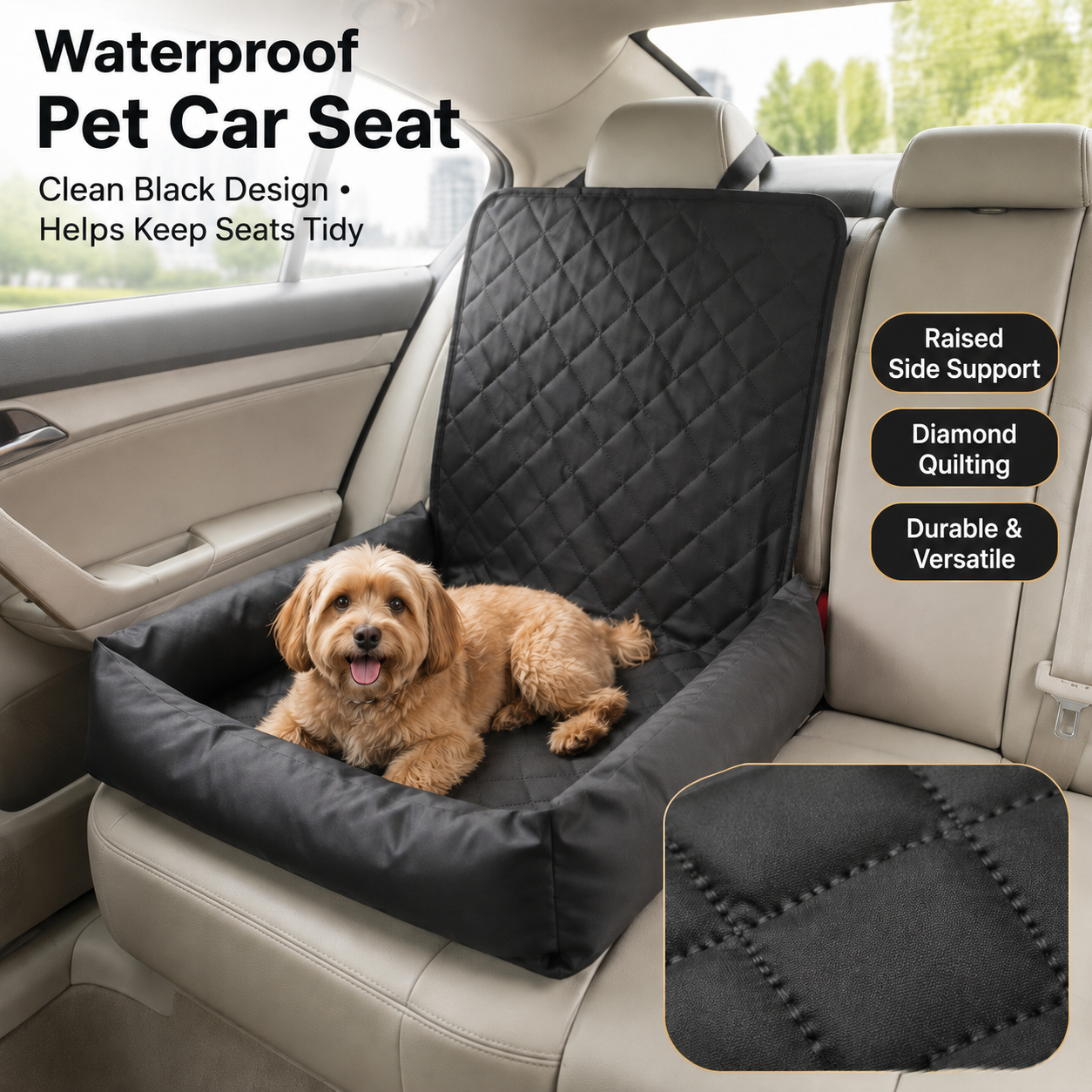 AuriPaw Water-Resistant PU Leather Dog Car Seat Bed – Padded Back Seat Protector for Small & Medium Dogs