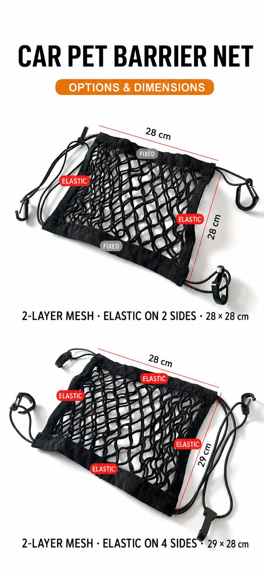 AuriPaw 3-Layer Dog Car Barrier Net – 4-Side Stretch Pet Divider & Seat Storage Organizer