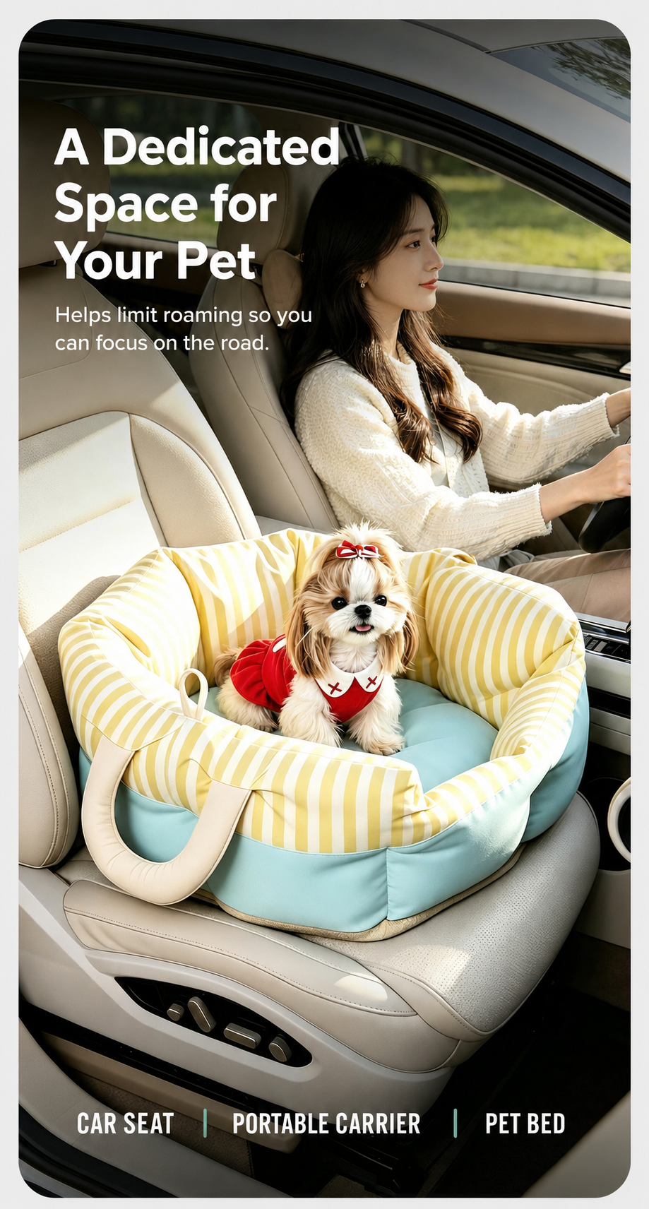 AuriPaw Portable Dog Car Seat & Travel Bed – Washable Pet Sofa Bed for Small Dogs & Cats