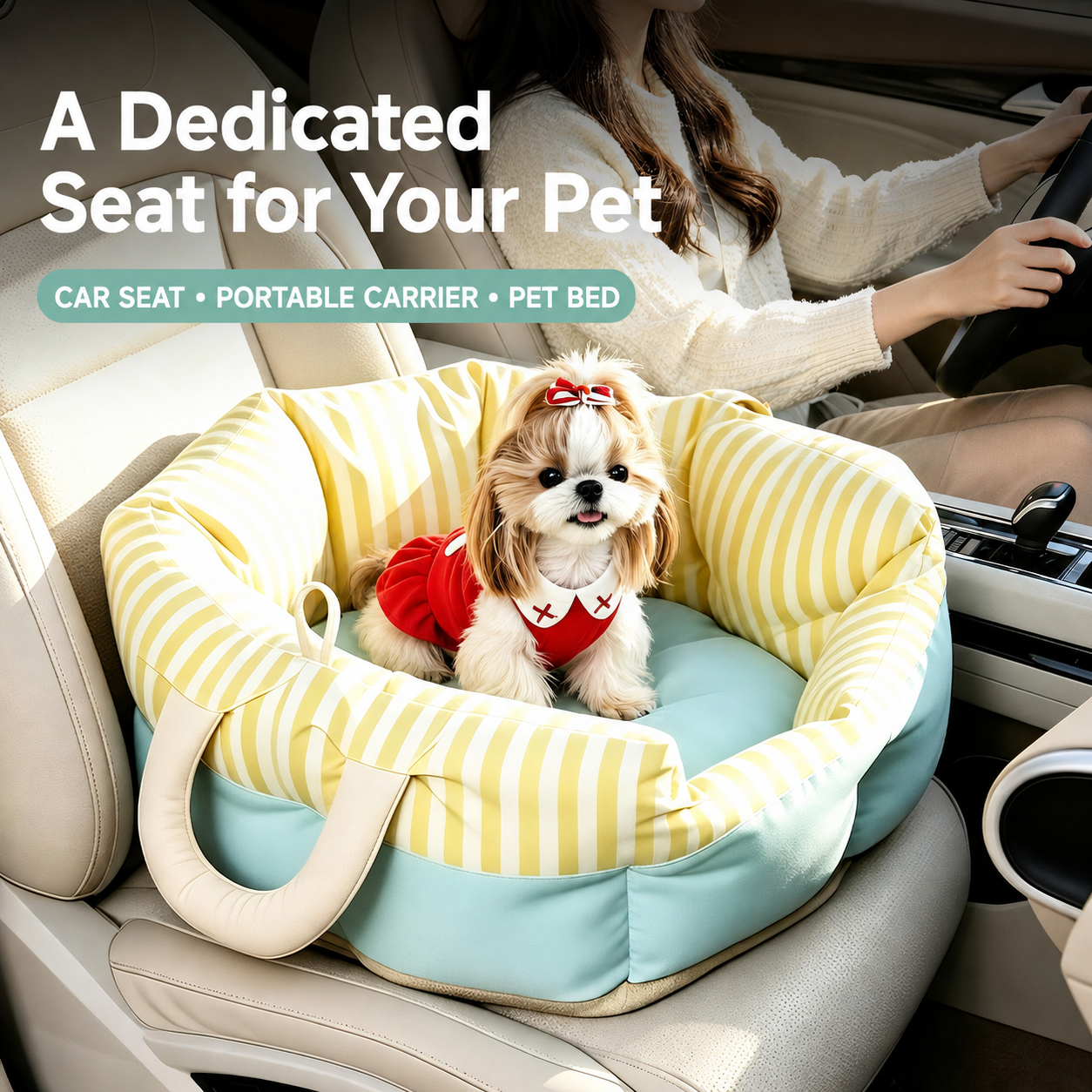 AuriPaw Portable Dog Car Seat & Travel Bed – Washable Pet Sofa Bed for Small Dogs & Cats