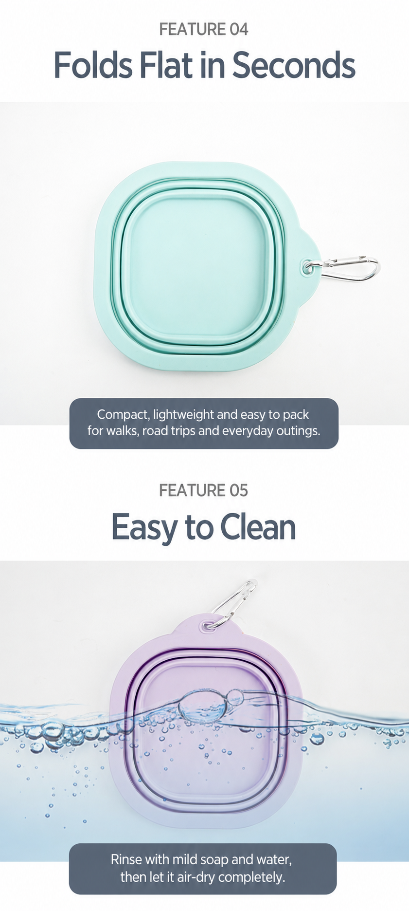 AuriPaw 350ml Collapsible Dog Travel Bowl with Carabiner – Silicone Food & Water Bowl