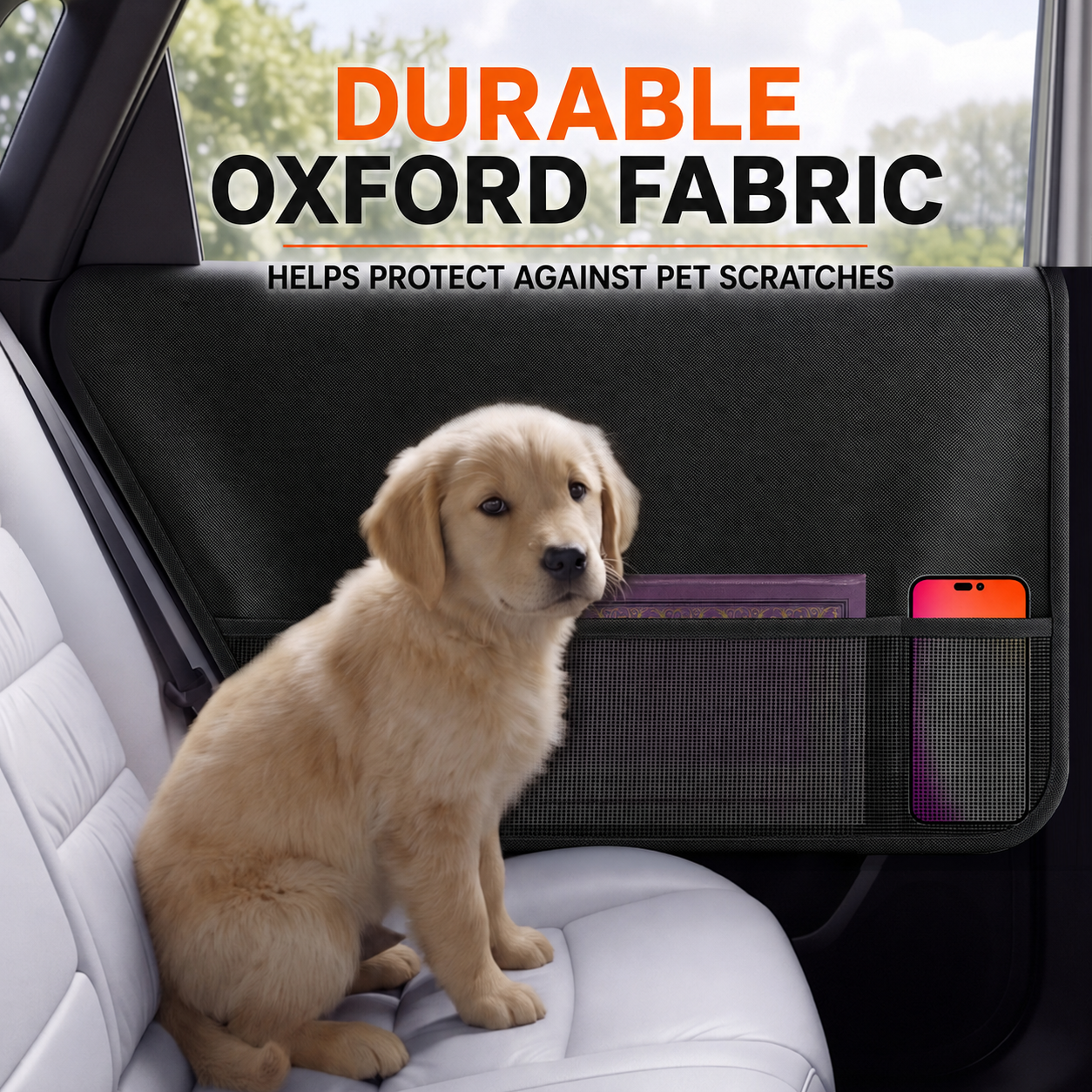 AuriPaw Car Door Protector Set for Dogs – Waterproof Oxford Fabric Pet Scratch Guard with Storage Pocket