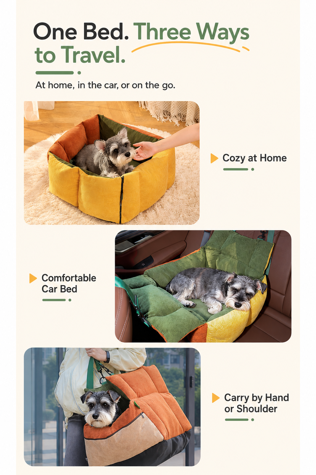 AuriPaw 2-in-1 Dog Car Seat & Portable Travel Bed – Splash-Resistant Pet Carrier