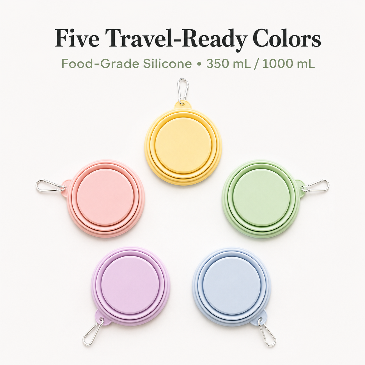 AuriPaw Collapsible Dog Travel Bowl with Carabiner 2PCS – Portable Silicone Food & Water Bowl
