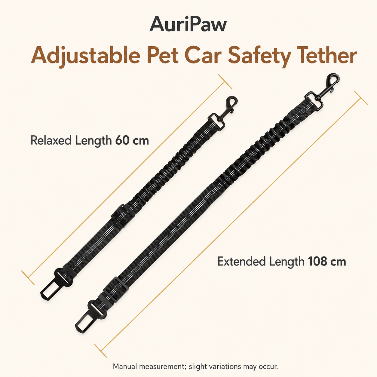 AuriPaw Adjustable Dog Car Seat Belt – Elastic Pet Safety Tether for Cars