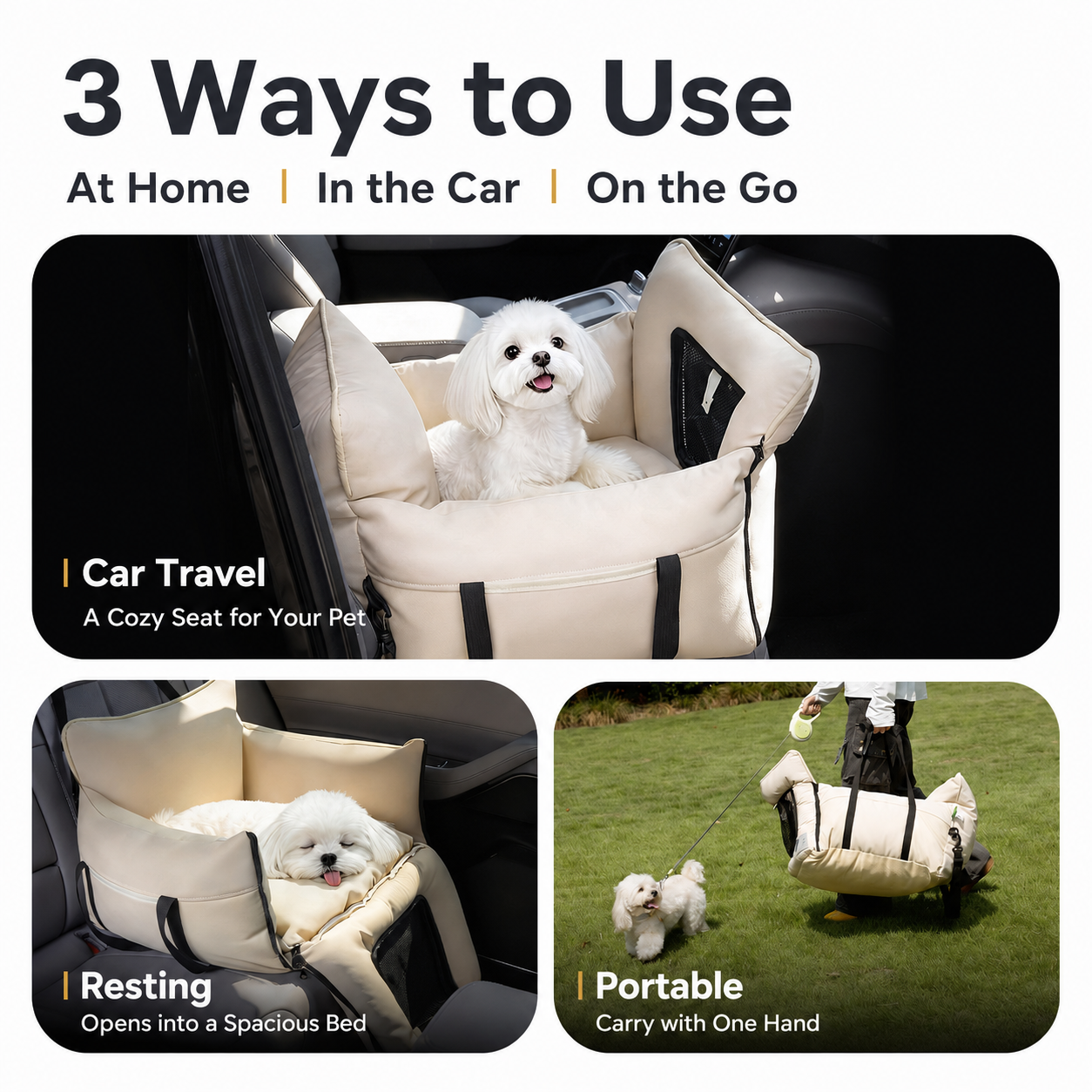 AuriPaw 2-in-1 Portable Dog & Cat Car Seat – Convertible Pet Carrier and Travel Bed