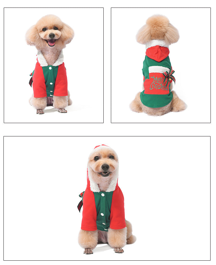 Dog Christmas Outfit with Bells & Bow Accessories, Festive Pet Sweatshirt – Two Colors Available
